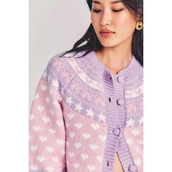 LoveShackFancy Amalo Boyfriend Cardigan Sweater Macaron Pink heart bow size XL - Picture 13 of 16